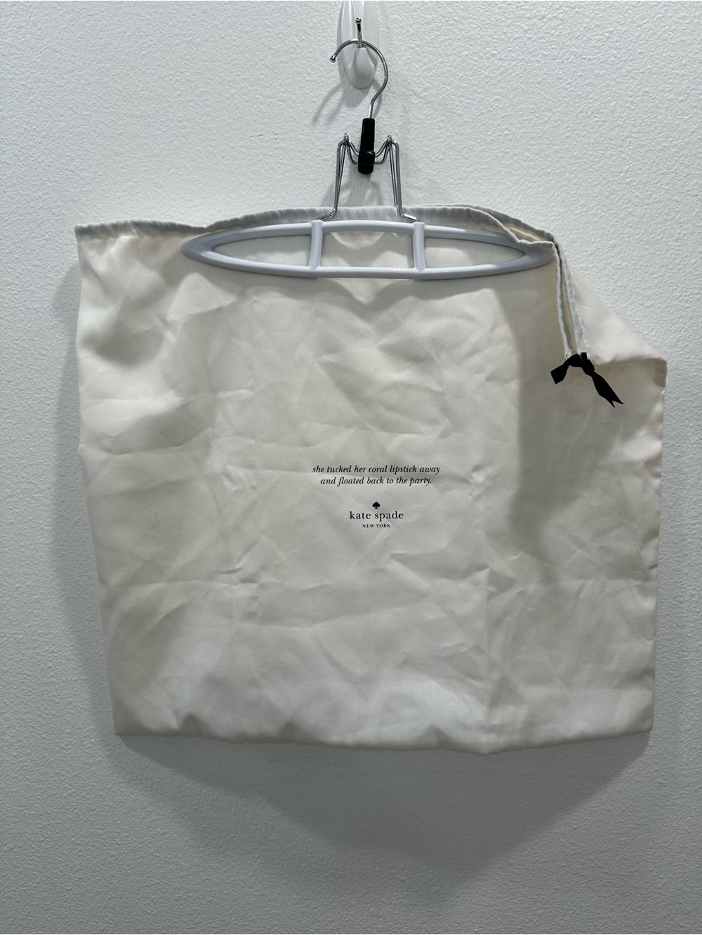kate spade Cream Drawstring Dust Bag black ribbon purse handbag storage